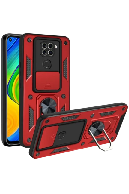 Uray store Xiaomi Redmi Note 9 4G Kılıf Pars Lens Yüzüklü Silikon - Kırmızı
