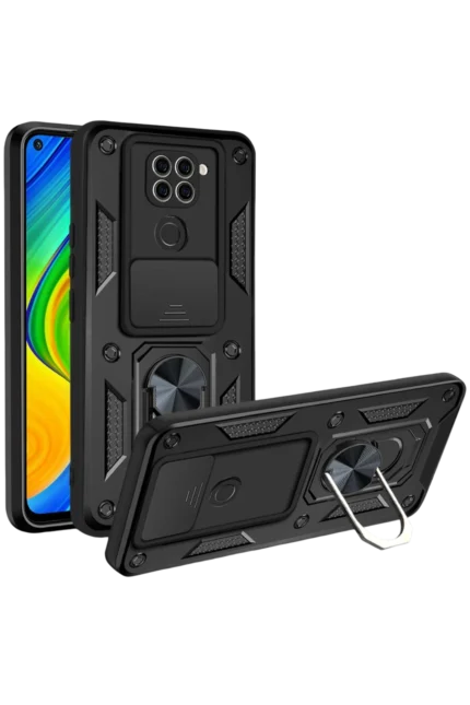 Uray store Xiaomi Redmi Note 9 4G Kılıf Pars Lens Yüzüklü Silikon - Siyah