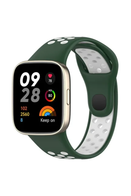 Uray store Xiaomi Redmi Watch 3 Spor Delikli Kordon - Haki Yeşil-Beyaz