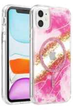 Onegif Apple iPhone 11 Lotus Simli Magsafe Kapak - Pembe