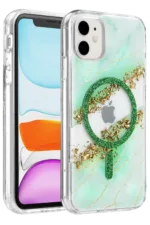 Onegif Apple iPhone 11 Lotus Simli Magsafe Kapak - Yeşil
