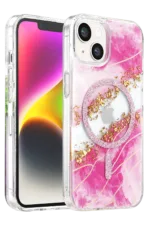 Onegif Apple iPhone 14 Lotus Simli Magsafe Kapak - Pembe