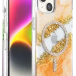 Onegif Apple iPhone 14 Lotus Simli Magsafe Kapak - Turuncu
