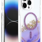 Onegif Apple iPhone 14 Pro Max Lotus Simli Magsafe Kapak - Mor
