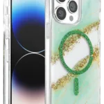 Onegif Apple iPhone 14 Pro Max Lotus Simli Magsafe Kapak - Yeşil