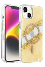 Onegif Apple iPhone 15 Lotus Simli Magsafe Kapak - Gümüş