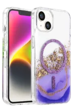 Onegif Apple iPhone 15 Lotus Simli Magsafe Kapak - Mor