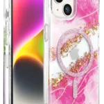 Onegif Apple iPhone 15 Lotus Simli Magsafe Kapak - Pembe
