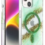 Onegif Apple iPhone 15 Lotus Simli Magsafe Kapak - Yeşil