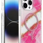 Onegif Apple iPhone 15 Pro Max Lotus Simli Magsafe Kapak - Pembe