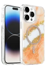 Onegif Apple iPhone 15 Pro Max Lotus Simli Magsafe Kapak - Turuncu