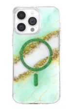 Onegif Apple iPhone 15 Pro Max Lotus Simli Magsafe Kapak - Yeşil - Görsel 3