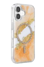 Onegif Apple iPhone 16 Lotus Simli Magsafe Kapak - Turuncu - Görsel 2