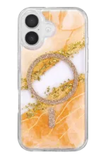 Onegif Apple iPhone 16 Lotus Simli Magsafe Kapak - Turuncu - Görsel 3