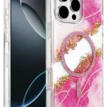 Onegif Apple iPhone 16 Pro Max Lotus Simli Magsafe Kapak - Pembe