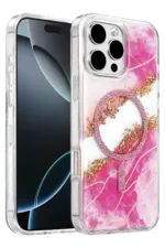 Onegif Apple iPhone 16 Pro Max Lotus Simli Magsafe Kapak - Pembe