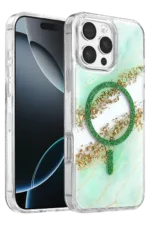 Onegif Apple iPhone 16 Pro Max Lotus Simli Magsafe Kapak - Yeşil