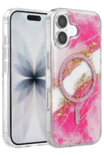 Onegif Apple iPhone 17 Lotus Simli Magsafe Kapak - Pembe
