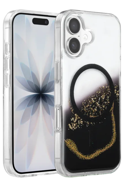 Onegif Apple iPhone 17 Lotus Simli Magsafe Kapak - Siyah