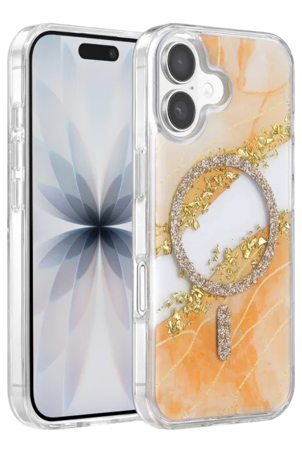 Onegif Apple iPhone 17 Lotus Simli Magsafe Kapak - Turuncu