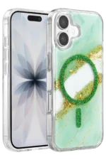 Onegif Apple iPhone 17 Lotus Simli Magsafe Kapak - Yeşil
