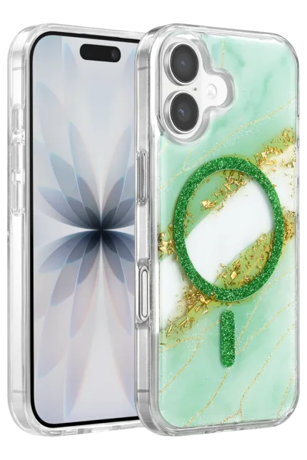 Onegif Apple iPhone 17 Lotus Simli Magsafe Kapak - Yeşil