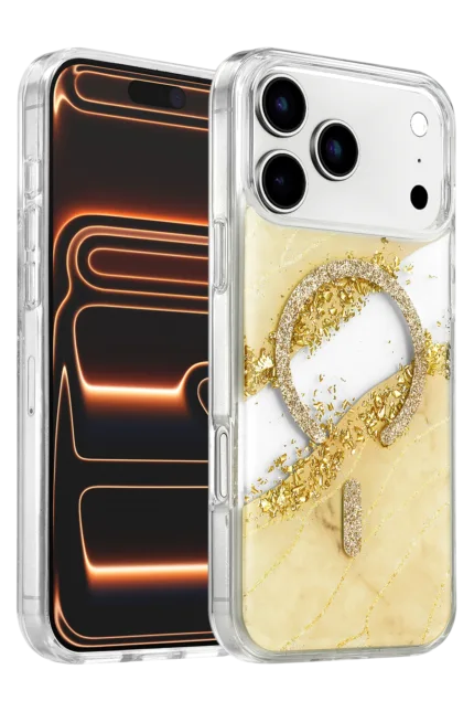 Onegif Apple iPhone 17 Pro Lotus Simli Magsafe Kapak - Gümüş