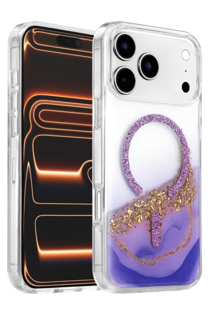 Onegif Apple iPhone 17 Pro Lotus Simli Magsafe Kapak - Mor