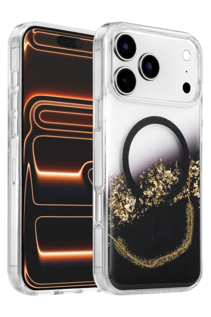 Onegif Apple iPhone 17 Pro Lotus Simli Magsafe Kapak - Siyah