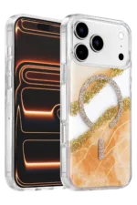 Onegif Apple iPhone 17 Pro Lotus Simli Magsafe Kapak - Turuncu