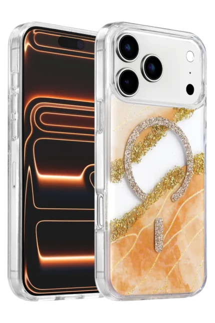 Onegif Apple iPhone 17 Pro Lotus Simli Magsafe Kapak - Turuncu