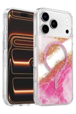 Onegif Apple iPhone 17 Pro Max Lotus Simli Magsafe Kapak - Pembe