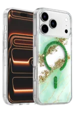 Onegif Apple iPhone 17 Pro Max Lotus Simli Magsafe Kapak - Yeşil