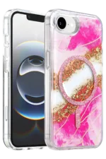 Onegif Apple iPhone 17E Lotus Simli Magsafe Kapak - Pembe