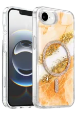 Onegif Apple iPhone 17E Lotus Simli Magsafe Kapak - Turuncu