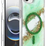 Onegif Apple iPhone 17E Lotus Simli Magsafe Kapak - Yeşil