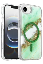 Onegif Apple iPhone 17E Lotus Simli Magsafe Kapak - Yeşil