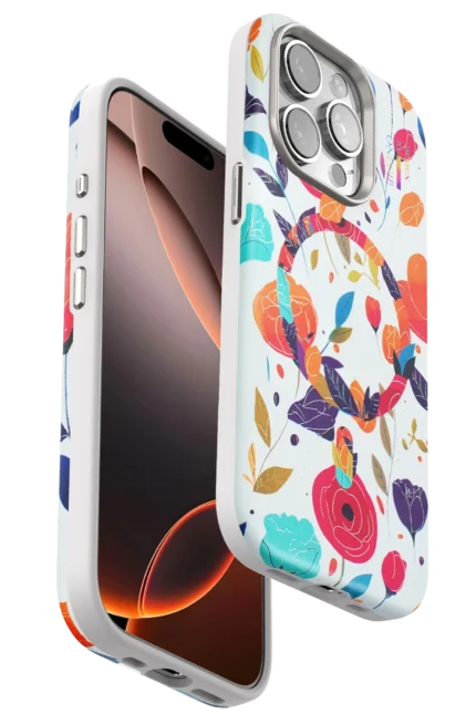 Onegif Apple iPhone 15 Pro Flower Series Magsafe Kapak - Beyaz