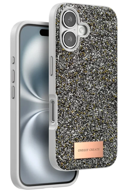 Onegif Apple iPhone 16 Bright Simli Kapak - Gümüş