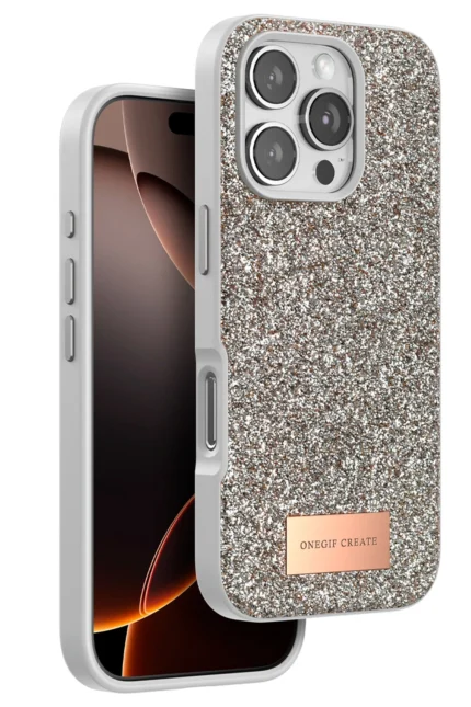Onegif Apple iPhone 16 Pro Bright Simli Kapak - Çöl Titanyum