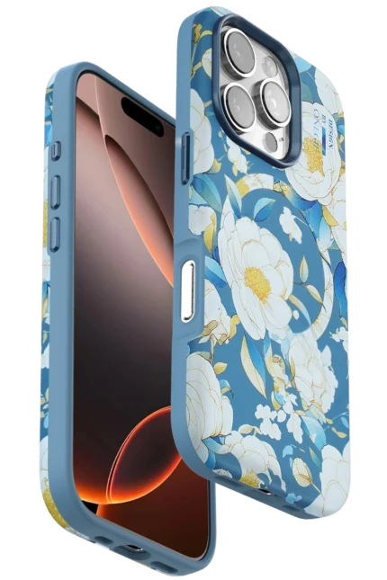 Onegif Apple iPhone 16 Pro Flower Series Magsafe Kapak - Mavi
