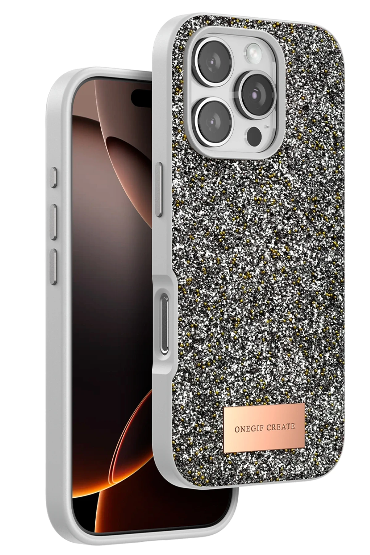 onegif-iphone-16-pro-max-bright-simli-kapak-gumus-default Onegif Apple iPhone 16 Pro Max Bright Simli Kapak - Gümüş - Görsel 1