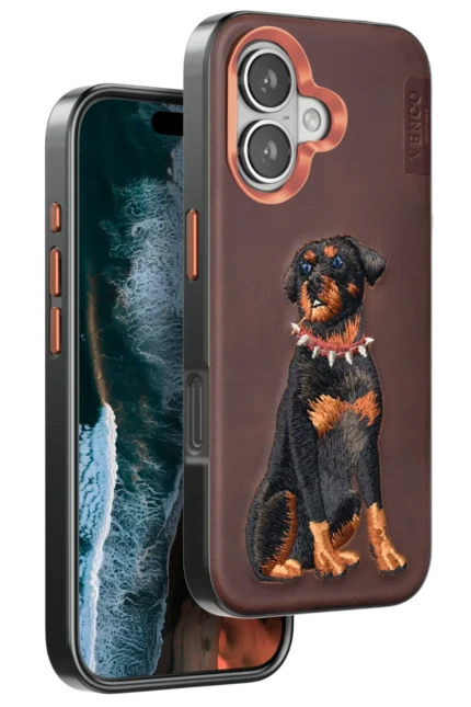 Venco Apple iPhone 16 Perma Desenli Kapak - Koyu Kahve
