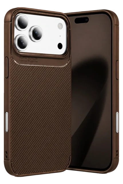 Uray store Apple iPhone 18 Pro Max Auto Focus Karbon Kapak - Kahverengi