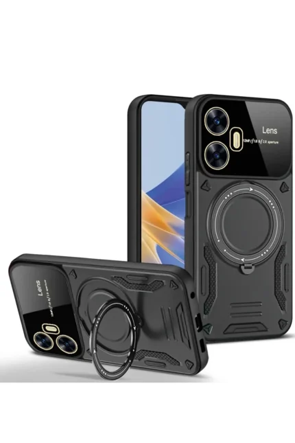 Uray store Realme C55 Kılıf Joy Lens Standlı Kapak - Siyah
