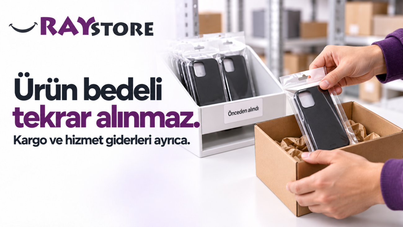 Önceden alınmış telefon kılıfının yeni gönderim için paketlenmesini anlatan görsel