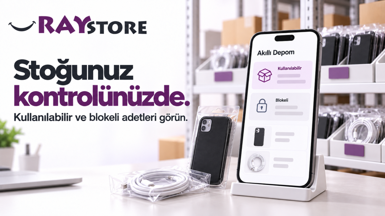 Kullanılabilir ve blokeli stok miktarlarını gösteren Akıllı Depom tanıtım ekranı