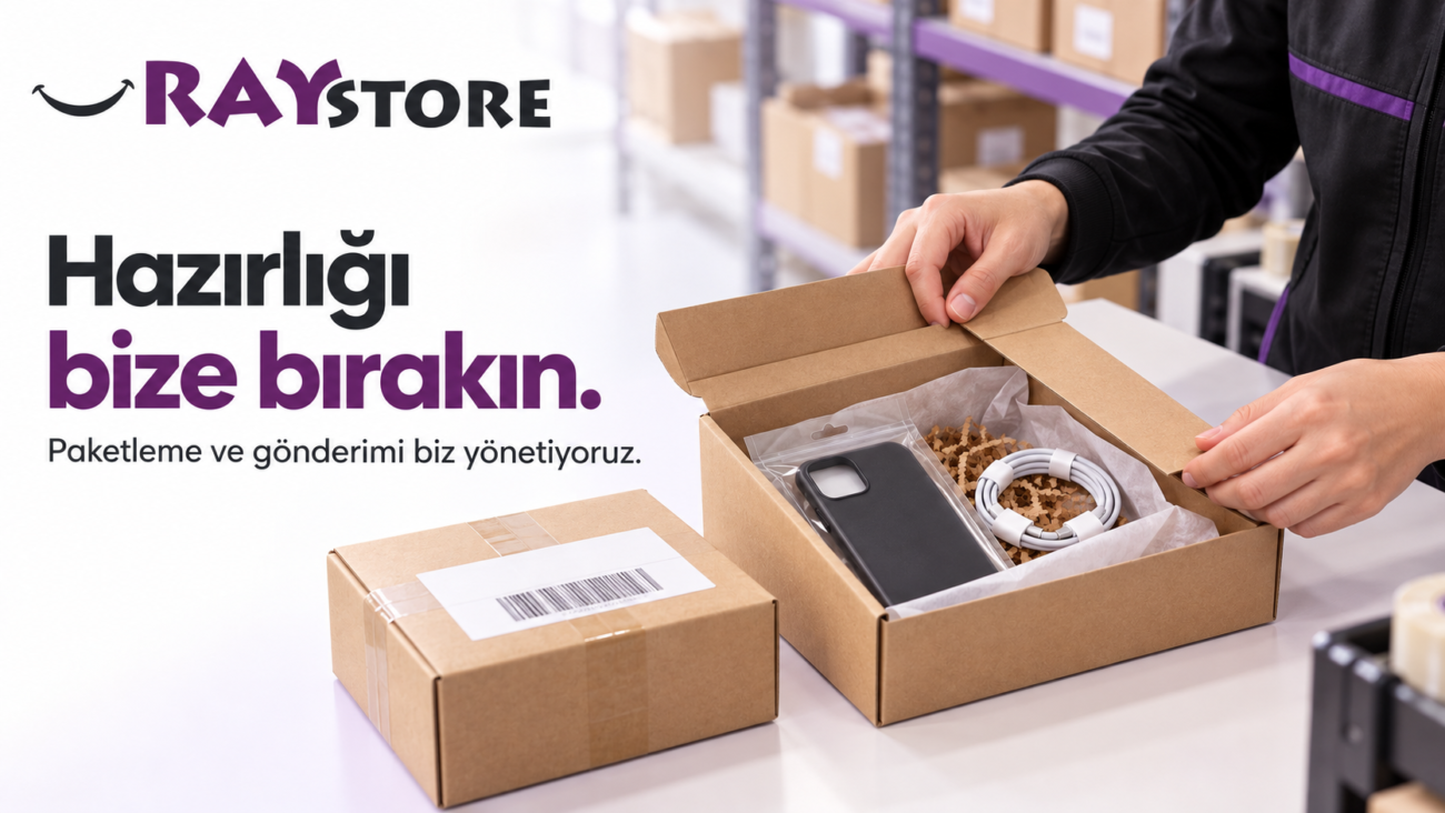 Telefon aksesuarlarının bayi siparişi için paketlenmesini anlatan görsel