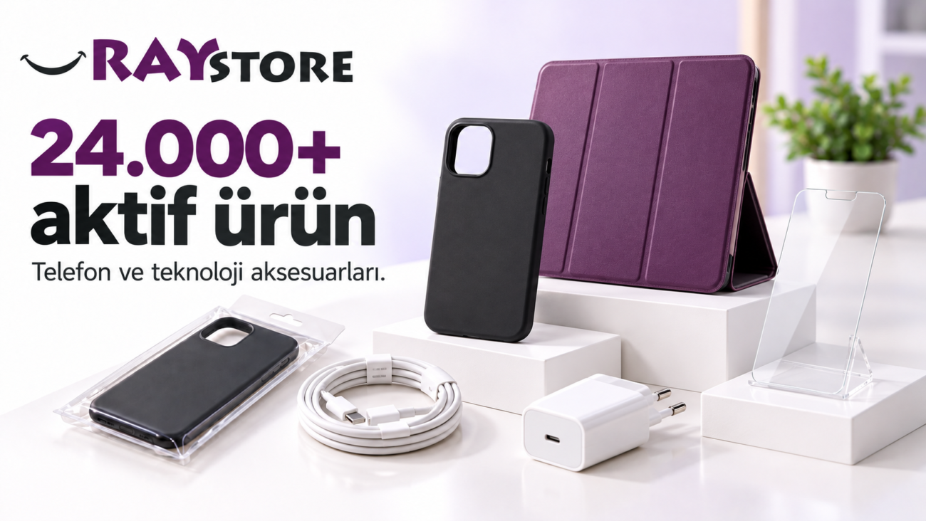 Telefon kılıfı, tablet kılıfı, ekran koruyucu ve kablo örnekleriyle aksesuar kataloğu tanıtımı