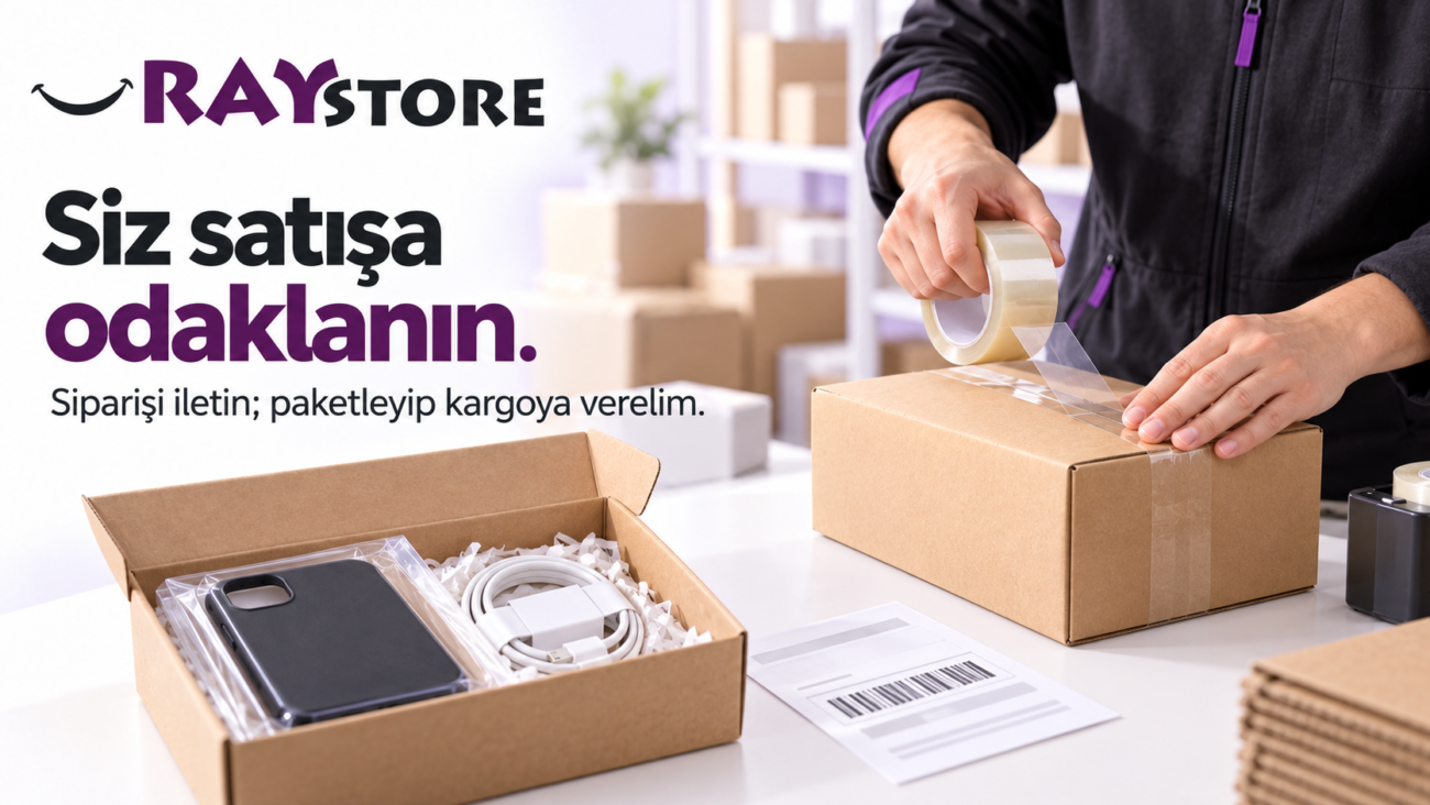 Bayi siparişindeki aksesuarların paketlenip kargoya hazırlanmasını anlatan görsel